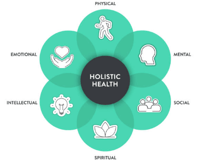 Six petals of holistic health: physical, mental, emotional, intellectual, social, spiritual